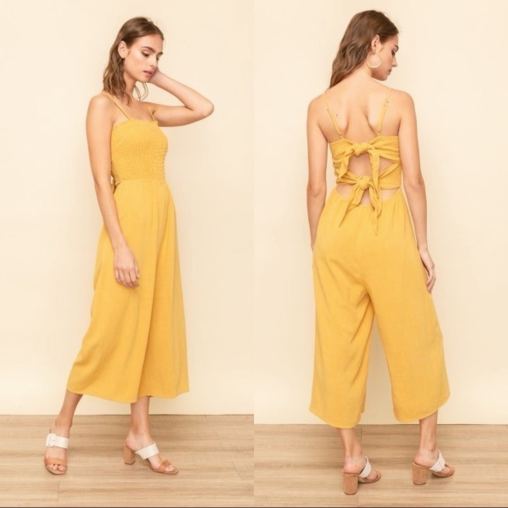 Hem & Thread Linen Blend Wide Leg Cropped Jumpsuit